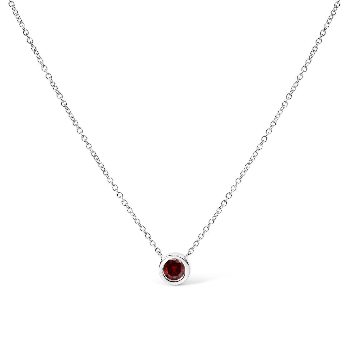 14K White Gold 1/2 Cttw Red Lab Grown Diamond Bezel-Set Solitaire 18" Pendant Necklace (Red Color, VS1-VS2 Clarity)