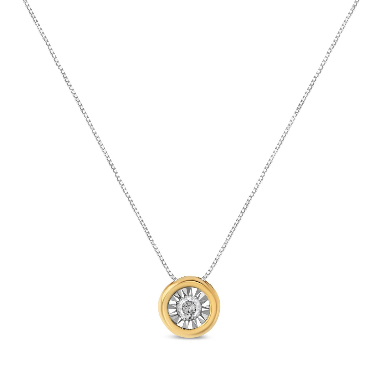 10K Yellow Gold 1/10 Cttw Bezel Solitaire Round-Cut Diamond 18" Pendant Necklace (J-K Color, I2-I3 Clarity)