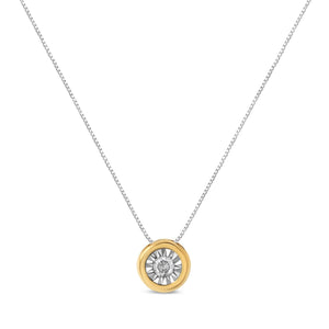 10K Yellow Gold 1/10 Cttw Bezel Solitaire Round-Cut Diamond 18" Pendant Necklace (J-K Color, I2-I3 Clarity)