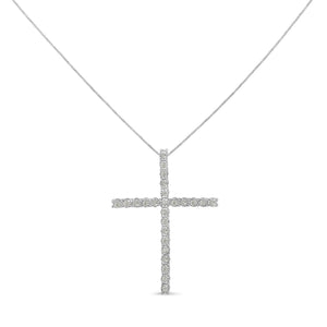 .925 Sterling Silver 1/2 Cttw Brilliant Cut Diamond Miracle-Set Cross 18" Unisex Pendant Necklace (I-J Color, I3 Clarity)