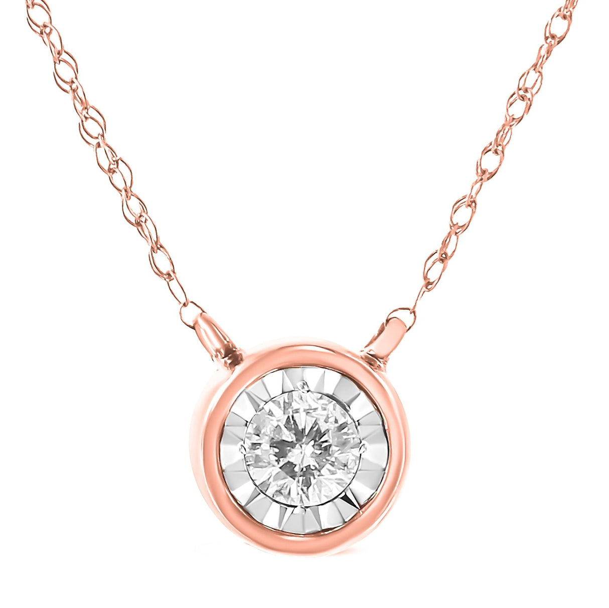 10K Gold Round Brilliant-Cut Diamond Modern Bezel-Set Solitaire Pendant Necklace (J-K Color, I2-I3 Clarity) - 16" with 2" Extender