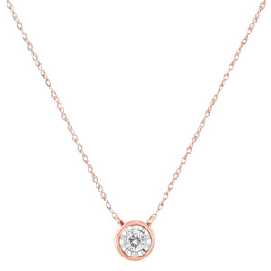 10K Gold Round Brilliant-Cut Diamond Modern Bezel-Set Solitaire Pendant Necklace (J-K Color, I2-I3 Clarity) - 16" with 2" Extender