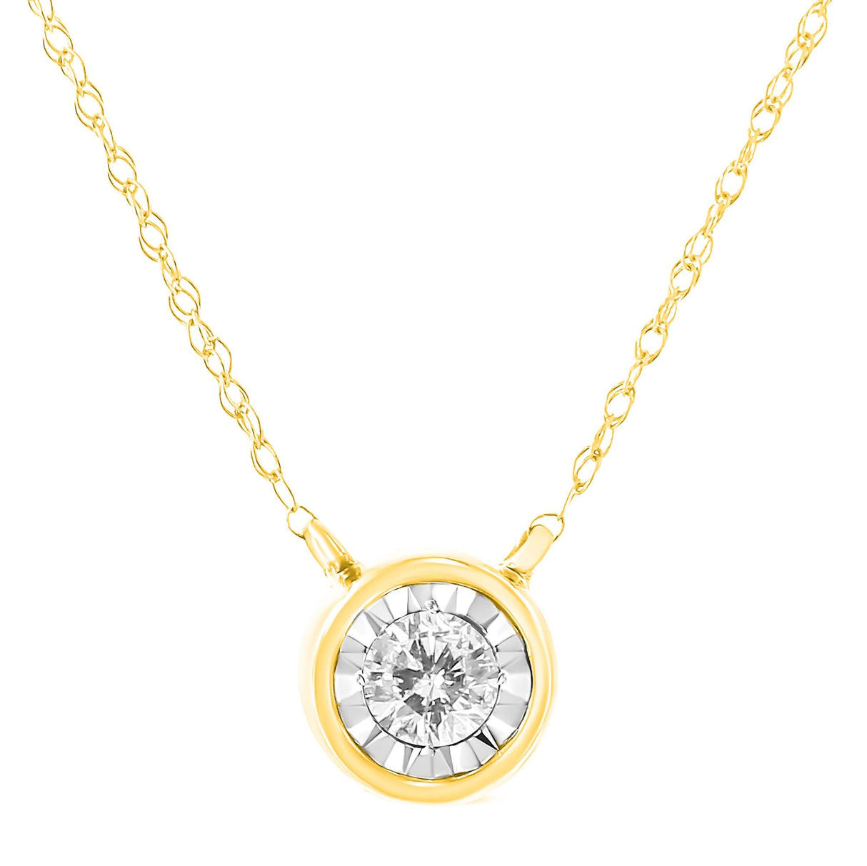10K Gold Round Brilliant-Cut Diamond Modern Bezel-Set Solitaire Pendant Necklace (J-K Color, I2-I3 Clarity) - 16" with 2" Extender