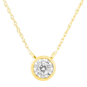 10K Gold Round Brilliant-Cut Diamond Modern Bezel-Set Solitaire Pendant Necklace (J-K Color, I2-I3 Clarity) - 16" with 2" Extender