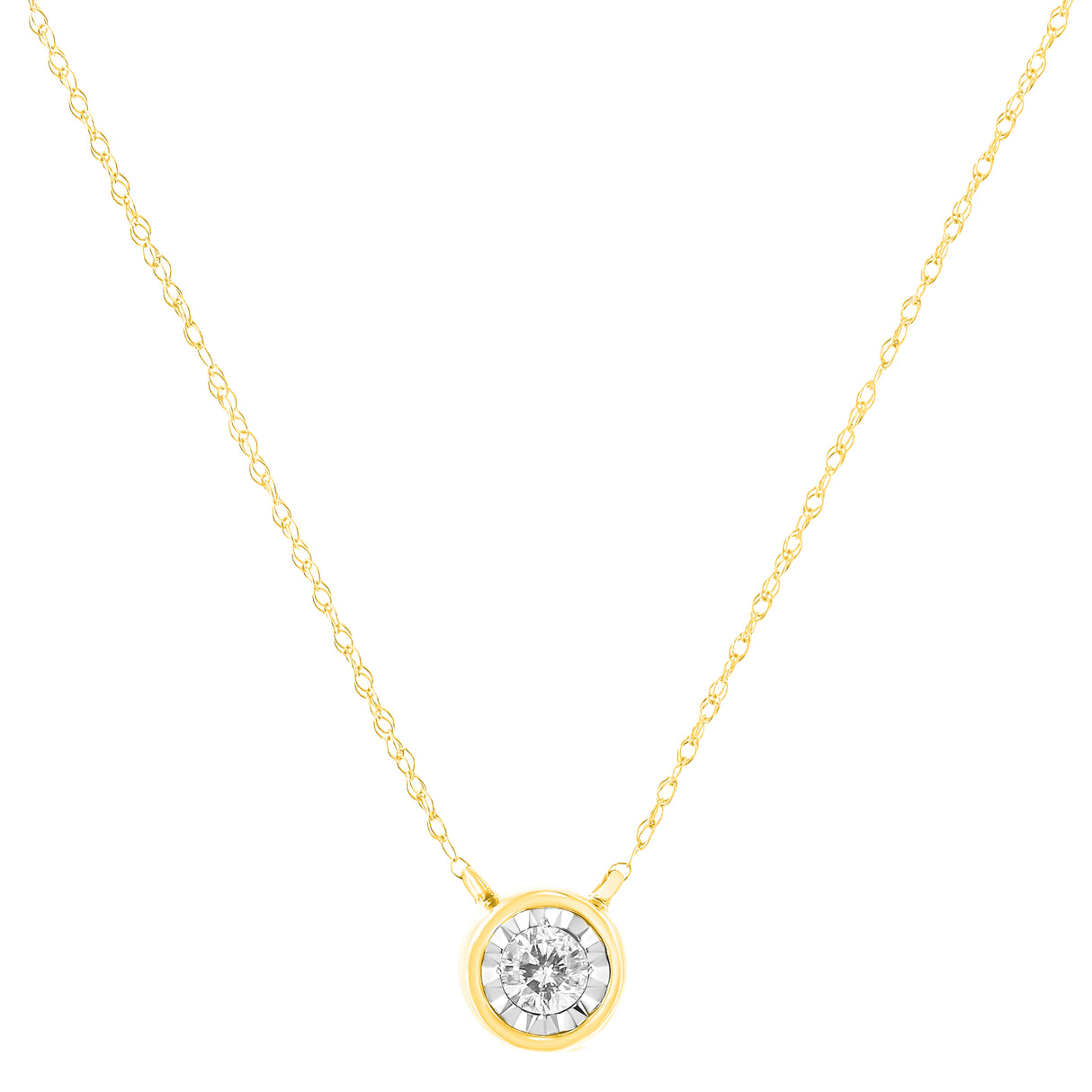 10K Yellow Gold 1/4 Cttw Round Brilliant-Cut Diamond Modern Bezel-Set Solitaire Pendant Necklace (J-K Color, I2-I3 Clarity) - 16" with 2" Extender