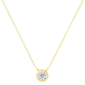 10K Gold Round Brilliant-Cut Diamond Modern Bezel-Set Solitaire Pendant Necklace (J-K Color, I2-I3 Clarity) - 16" with 2" Extender