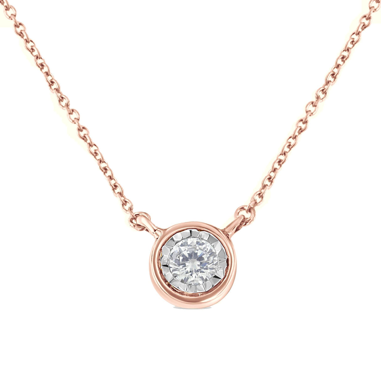 10K Gold Round Brilliant-Cut Diamond Modern Bezel-Set Solitaire Pendant Necklace (J-K Color, I2-I3 Clarity) - 16" with 2" Extender