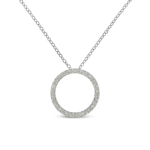 .925 Sterling Silver 3/4 Cttw Round-Cut Diamond Open Circle Halo 18" Pendant Necklace (I-J Color, I3 Clarity)