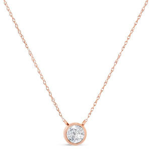 AGS Certified 10K Rose Gold 1/5 Cttw Bezel Set Round Diamond Solitaire 16-18" Adjustable Pendant Necklace (H-I Color, VS1-VS2 Clarity)