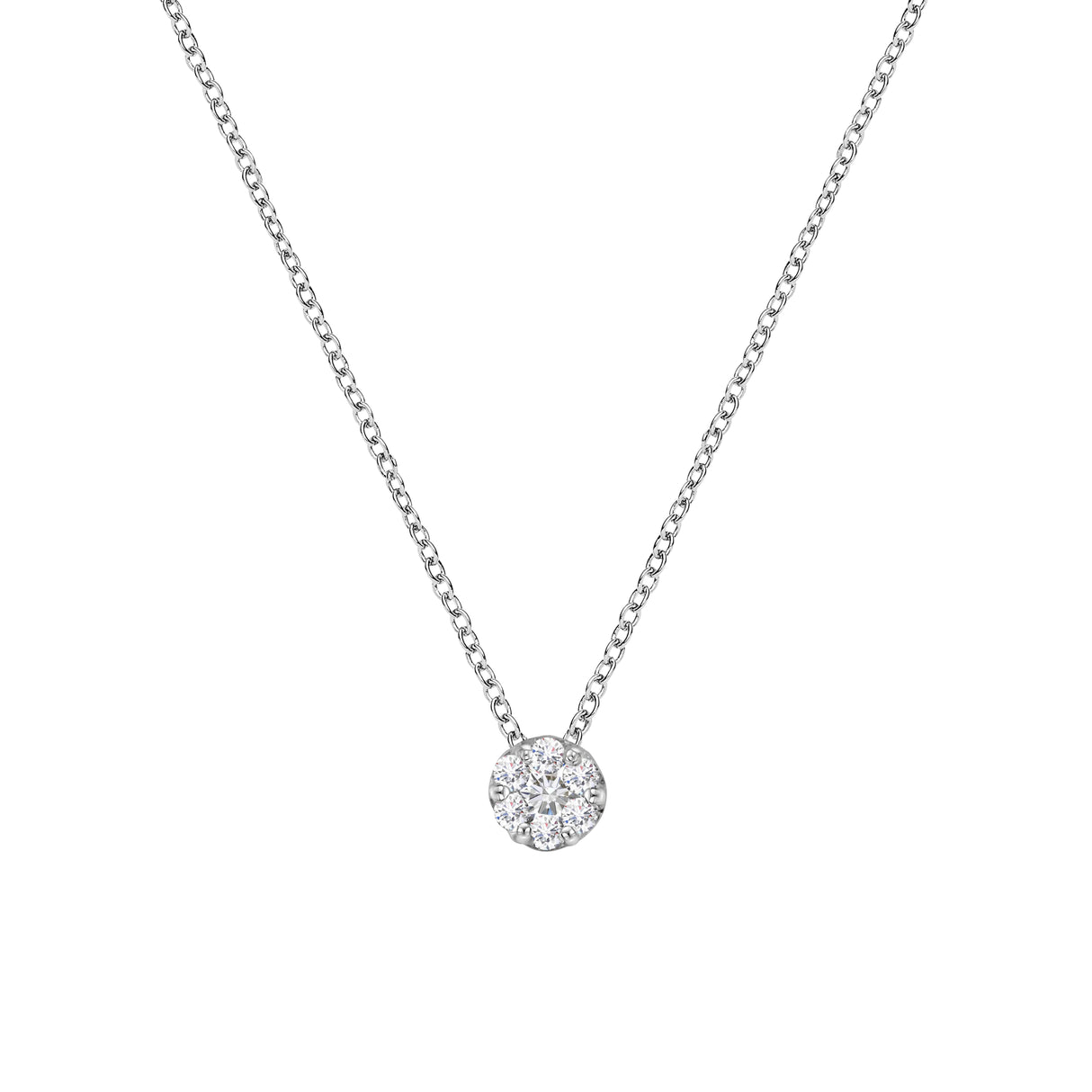 14K White Gold 1/4 Cttw Shared Prong Set Round-Ct Diamond 7 Stone Floral Cluster 18" Pendant Necklace (H-I Color, SI2-I1 Clarity)