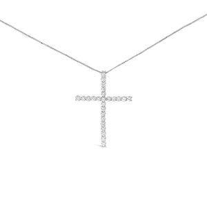 14K White Gold 2.0 Cttw Lab Grown Diamond Cross 18" Inch Pendant Necklace (F-G Color, VS2-SI1 Clarity)