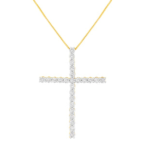 .925 Sterling Silver 3.0 Cttw Round Shape Diamond 1-1/2" Cross Pendant with Box Chain Necklace (I-J Color, I2-I3 Clarity) - 18"