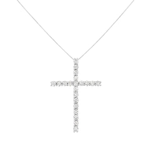 .925 Sterling Silver 4.0 Cttw Diamond 2-1/4" Cross Pendant with Box Chain Necklace (I-J Color, I1-I2 Clarity) - 18"