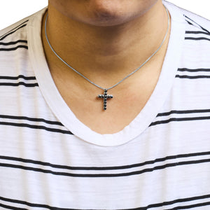 .925 Sterling Silver and Black Rhodium 1.0 Cttw Black Diamond Cross Pendant Necklace (Black Color, I2-I3 Clarity) - 18" Inches