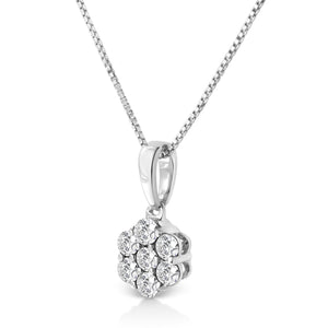 14KT White Gold 1/2 cttw Diamond Floral Cluster Pendant Necklace (HI, SI2-I1)