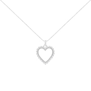 .925 Sterling Silver 1/2 Cttw Prong Set Diamond Encrusted Open Heart 18" Inch Pendant Necklace (I-J Color, I1-I2 Clarity)