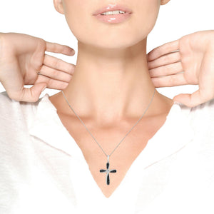 .925 Sterling Silver 1/4 Cttw Alternating Black and White Diamond Intertwining Ribbon Weave Cross 18" Pendant Necklace (Black/I-J Color, I2-I3 Clarity)