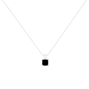 .925 Sterling Silver 1.0 cttw Treated Black Princess Diamond Solitaire Pendant Necklace (Black Color, I2-I3 Clarity)