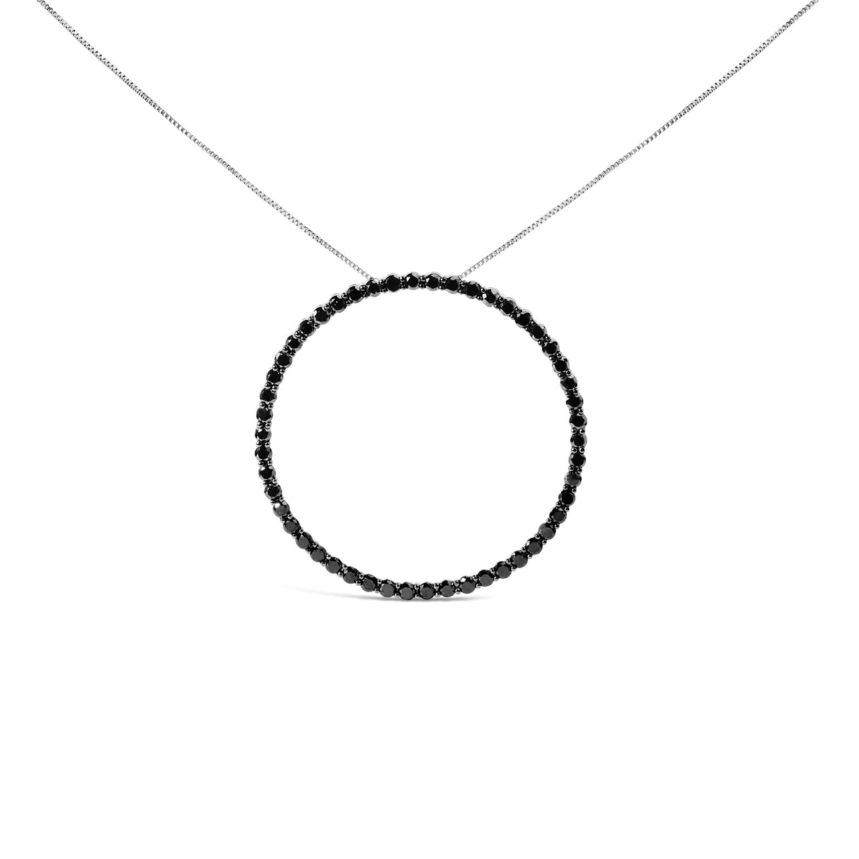 .925 Sterling Silver 4.0 Cttw Black Diamond Open Hoop Circle 18" Pendant Necklace (Black Color, I2-I3 Clarity)