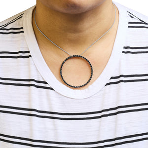.925 Sterling Silver Black Diamond Open Hoop Circle 18" Pendant Necklace (Black Color, I2-I3 Clarity)