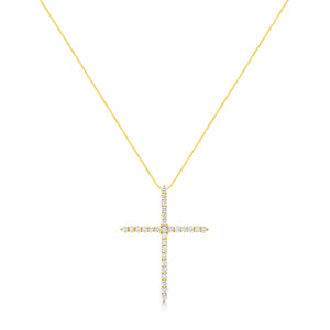 10K Yellow Gold Plated .925 Sterling Silver 3.0 Cttw Prong-Set Round Brilliant Cut Diamond Cross 18" Pendant Necklace (J-K Color, I1-I2 Clarity)