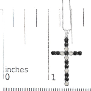 .925 Sterling Silver 1.0 Cttw Black and White Diamond Alternating Classic Cross 18" Pendant Necklace (Black/I-J Color, I3 Clarity)"