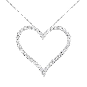 .925 Sterling Silver 3.0 cttw Round-Cut Diamond Open Heart Pendant Necklace (I-J Color, I2-I3 Clarity) - 18"