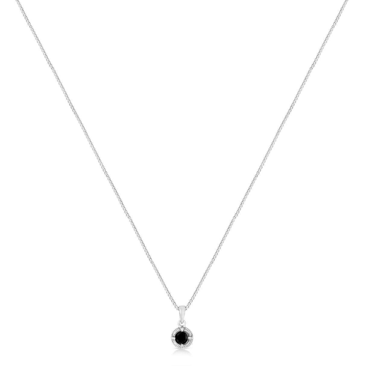 .925 Sterling Silver Treated Color Diamond Solitaire 18" Milgrain Pendant Necklace