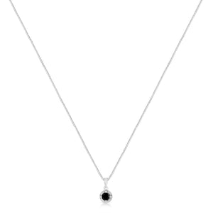 .925 Sterling Silver Treated Color Diamond Solitaire 18" Milgrain Pendant Necklace