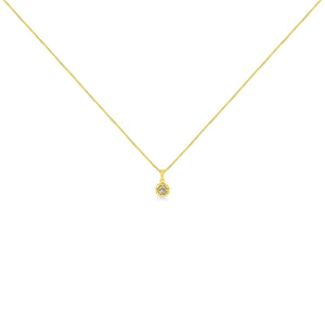 14K Yellow Gold Plated .925 Sterling Silver Brilliant Round Cut Diamond Solitaire Milgrain 18" Pendant Necklace