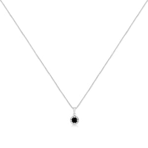 .925 Sterling Silver Treated Color Diamond Solitaire 18" Milgrain Pendant Necklace