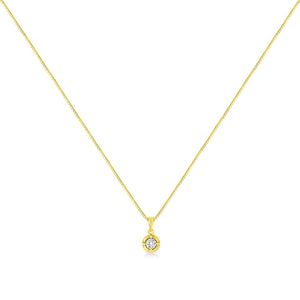 14K Yellow Gold Plated .925 Sterling Silver Brilliant Round Cut Diamond Solitaire Milgrain 18" Pendant Necklace