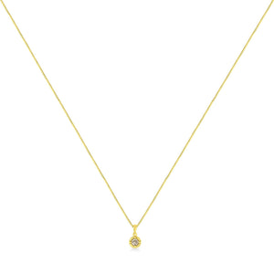 14K Yellow Gold Plated .925 Sterling Silver Brilliant Round Cut Diamond Solitaire Milgrain 18" Pendant Necklace