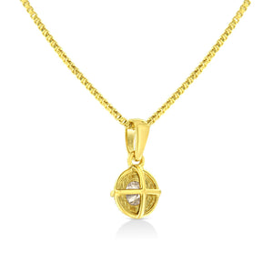 14K Yellow Gold Plated .925 Sterling Silver Brilliant Round Cut Diamond Solitaire Milgrain 18" Pendant Necklace