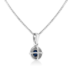 .925 Sterling Silver Treated Color Diamond Solitaire 18" Milgrain Pendant Necklace