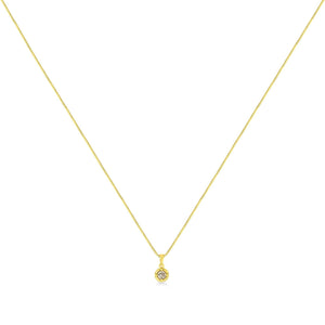 14K Yellow Gold Plated .925 Sterling Silver Brilliant Round Cut Diamond Solitaire Milgrain 18" Pendant Necklace