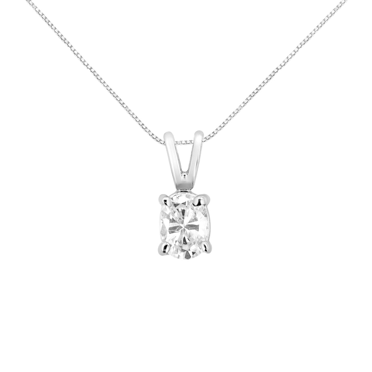AGS Certified 14K White Gold 1/3 cttw Diamond Oval 18" Pendent Necklace (H-I Color, VS1-VS2 Clarity)