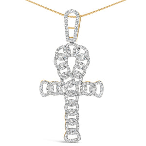 10K Yellow Gold 1.00 Cttw Ankh Cross Pendant (H-I Color, SI1-SI2 Clarity) -18" Inches