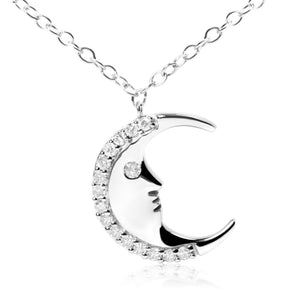 .925 Sterling Silver 1/10ct Diamond Crescent Man on the Moon 18" Pendant Necklace (H-I Color, SI1-SI2 Clarity)
