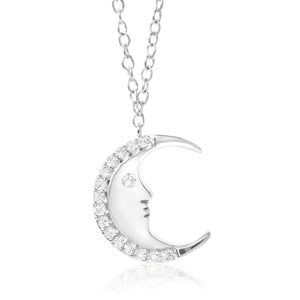 .925 Sterling Silver 1/10ct Diamond Crescent Man on the Moon 18" Pendant Necklace (H-I Color, SI1-SI2 Clarity)
