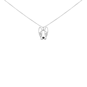 .925 Sterling Silver Diamond Accent and Black Enamel French Bullldog 18" Inch Pendant Necklace inch (I-J Color, I2-I3 Clarity)