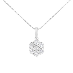 14K White Gold 2.00 Cttw Brilliant Round-Cut Diamond 7 Stone Flower Cluster 18" Pendant Necklace (H-I Color, SI2-I1 Clarity)