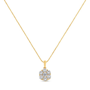 14K Yellow Gold 2.00 Cttw Brilliant Round-Cut Diamond 7 Stone Flower Cluster 18" Pendant Necklace (H-I Color, SI2-I1 Clarity)