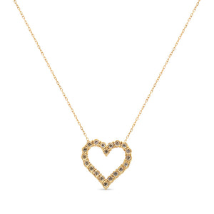 10K Yellow Gold Flashed .925 Sterling Silver 1/2 Cttw Champagne Diamond Miracle Plate Heart Pendant Necklace (K-L Color, I1-I2 Clarity) - 18"