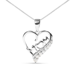 .925 Sterling Silver 1/4 Cttw Diamond  "Mom" and Open Heart 18" Pendant Necklace (I-J Color, I2-I3 Clarity)