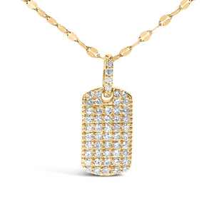 14K Yellow Gold 1/3 Cttw Diamond Dog Tag Pendant Necklaces 18"
