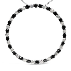 .925 Sterling Silver 3.0 Cttw Alternating Black and White Diamond Open Hoop Circle Pendant Necklace (H-I Color, I3 Clarity) - 18" Inches