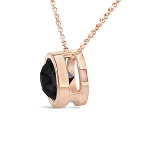 14K Rose Gold Bezel-Set Black Round Diamond Solitaire Pendant Necklace (Black Color, I2-I3 Clarity) - 18"