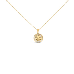 10K Yellow Gold 3 Leaf Clover 1/6 Cttw Diamond Pendant Necklace
