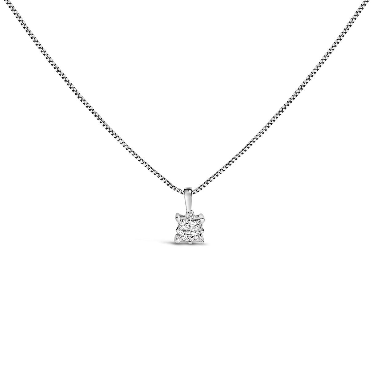 Sterling Silver 1/4 Cttw Princess Cut Diamond 4 Stone Pendant Necklace
